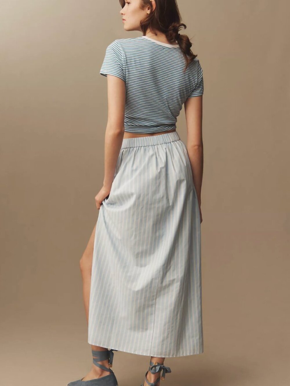 ANTHROPOLOGIE Mare Mare Drop-Waist Striped Maxi Skirt Size Medium - Picture 2 of 9